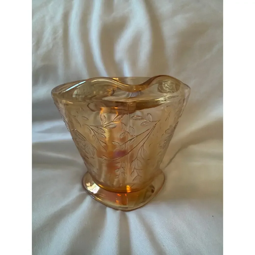 Vintage Pink Depression Carnival Glass Creamer Etched Floral Milk Multitonal